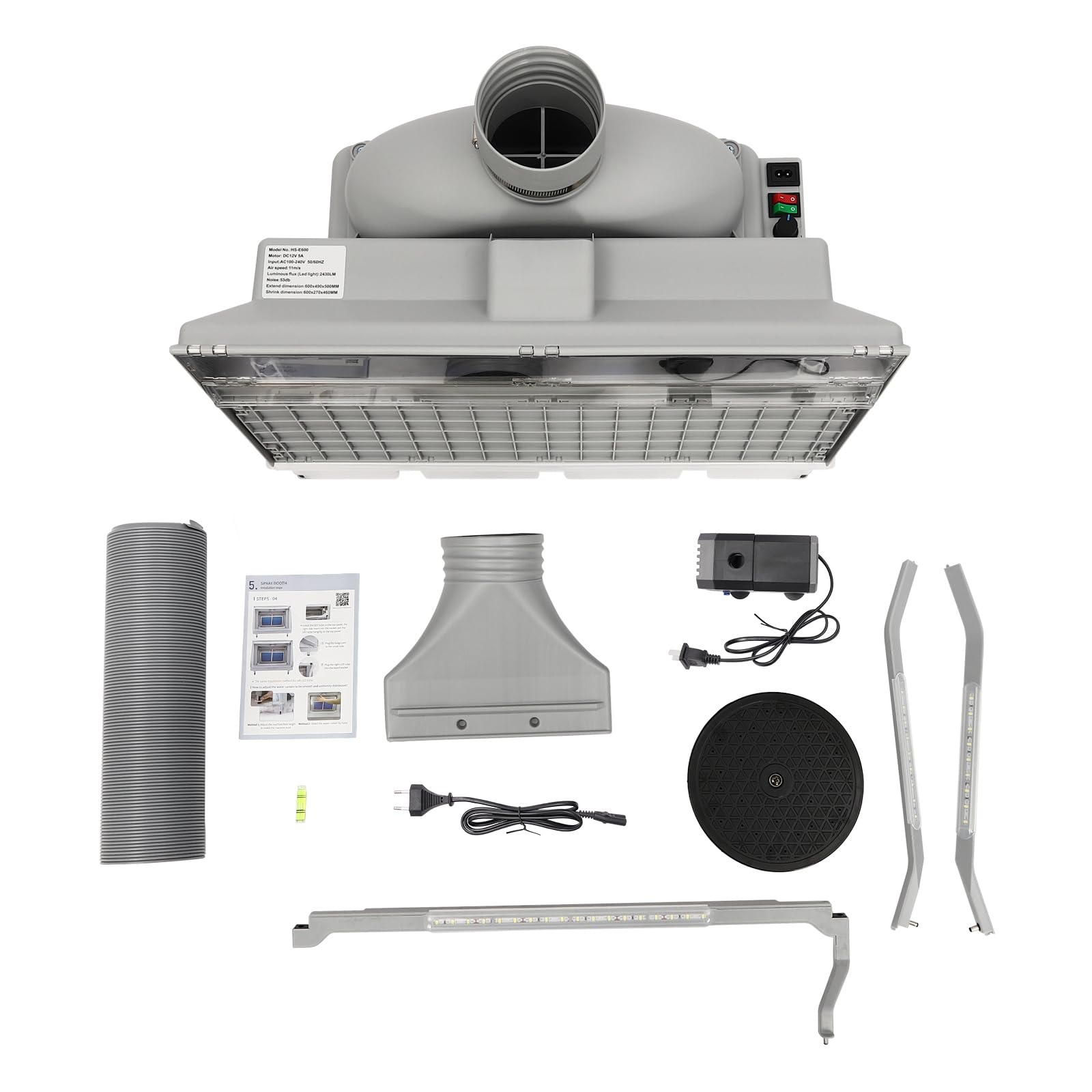 Airbrush Spritzkabine Absauganlage 900L mit 3 LED-Lichtleisten