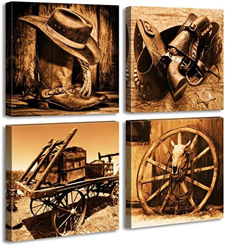 DJSYLIFE Western Decor Cowboy Wall Art for Men's Bedroom Office Canvas Printed Poster Home Decoration Artwork 12" Wx12 Hx4
