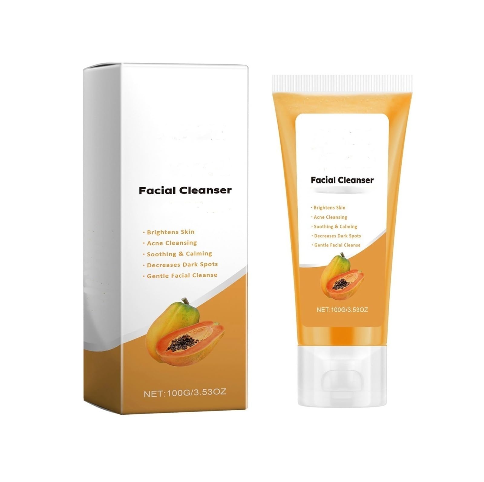 Limpiador facial de papaya 3.53 oz, limpia los poros faciales y proporciona una hidratación refrescante(2pcs)
