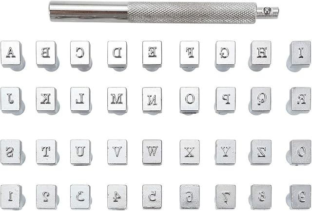 Mogokoyo 4.0mm Letter Alphabet and Number Stamp Punch Kit, Saddle Making Tools Leather Craft Carving Embossing Stamp for DIY Handmade Art Working
