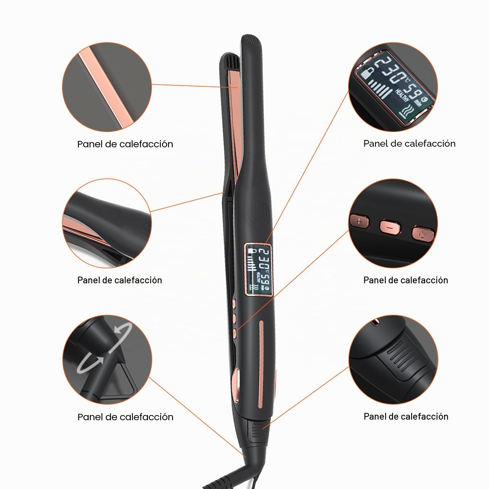 Mini plancha de pelo profesional, Alisador de pelo Para Cabello Corto, Barba y Flequillo, Calentado Rápido de 15s y 80-230 ºC, Pantalla LCD, Rizador Estrechas de 10 mm, Apagar Automáticamente