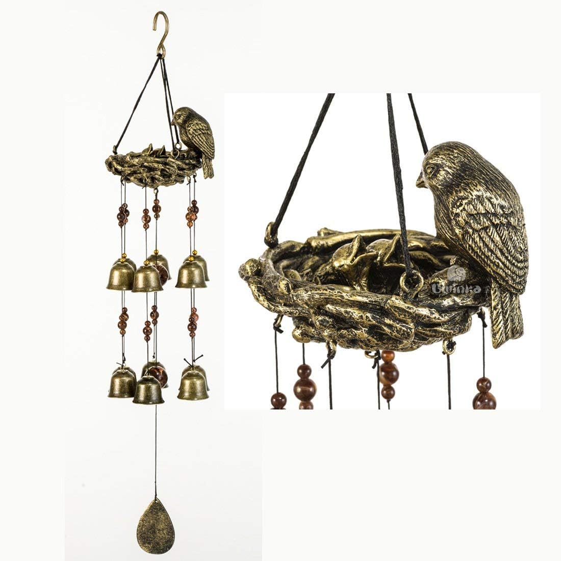 Bwinka Birds and Nest Wind Chime 12 Pieces Bronze Bells Grace Wind Chimes for Garden, Yard, Patio and Home Decor with Hook