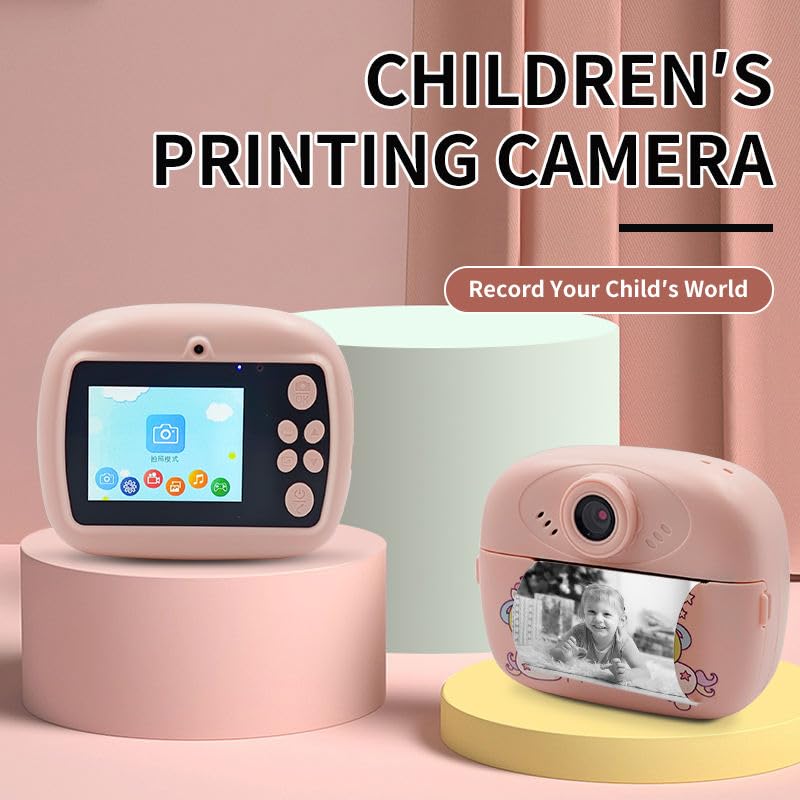 Image of Kids Instant Print Camera with Built-in Printer, Digital Video Camera, One-Button Design, Display Screen, TF Card Slot, USB Charging, Includes Roll Paper and Random Color (KP=Camera)