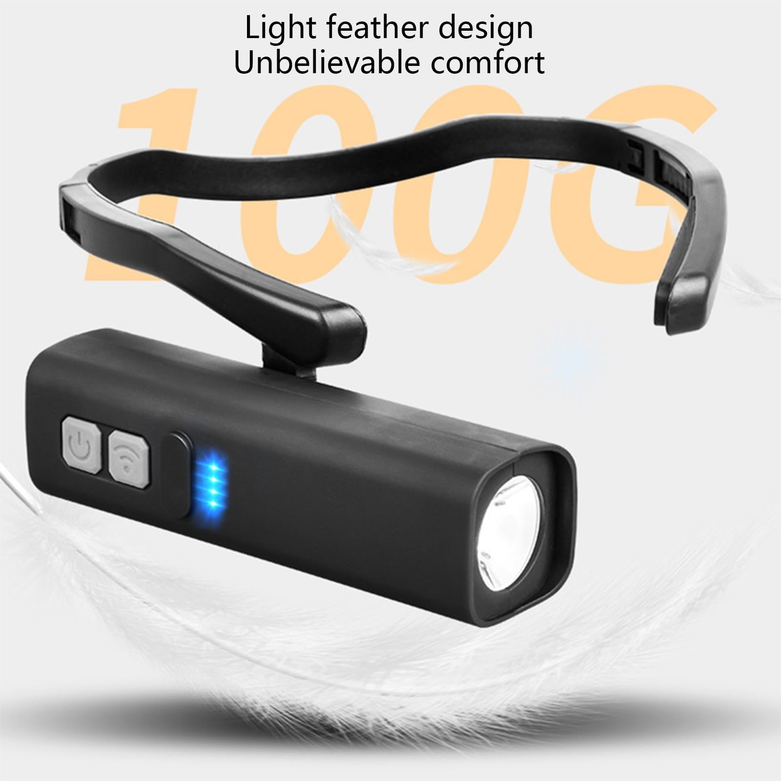 Lampada frontale indossata dall'orecchio, con sensore di movimento regolabile, confortevole e leggera, con gancio per l'orecchio, luminosità regolabile per pesca, campeggio, corsa, luce portatile