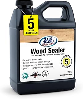 Rain Guard Wood Sealer Concentrate | Makes 5 Gallon | Protects Wood from Water Damage, Rotting, and Stains | Water Based Silane/Siloxane | Eco-Friendly | VOC-Free | Natural Finish