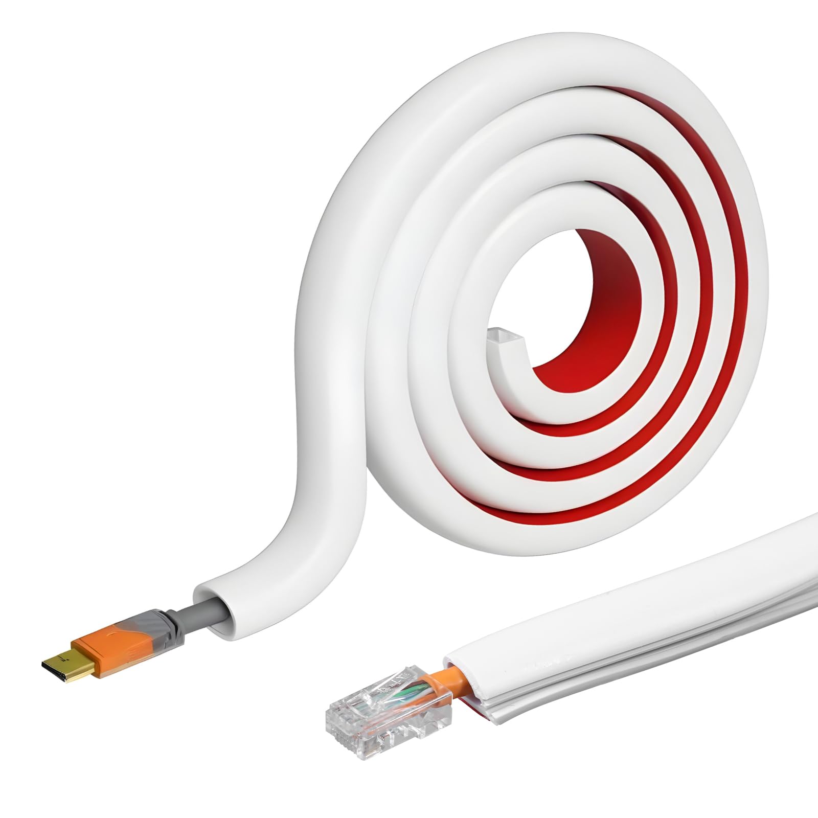 D-Line Half Round Cord Hider 39 Inch Curved Cord Hider Raceway Kit Self Adhesive Wall Cable Hiding Cords Cover One-Cord Hiding Wall Mount TV Powers Cords PVC Cable Concealer W 0.54”× H 0.39”