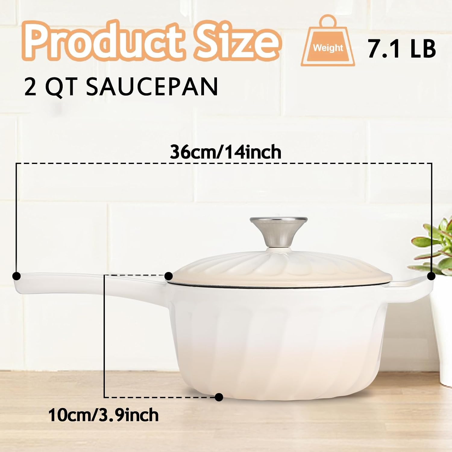Enameled Cast Iron Sauce Pan with Lid, 2 Quart Saucepan with Lid image 2