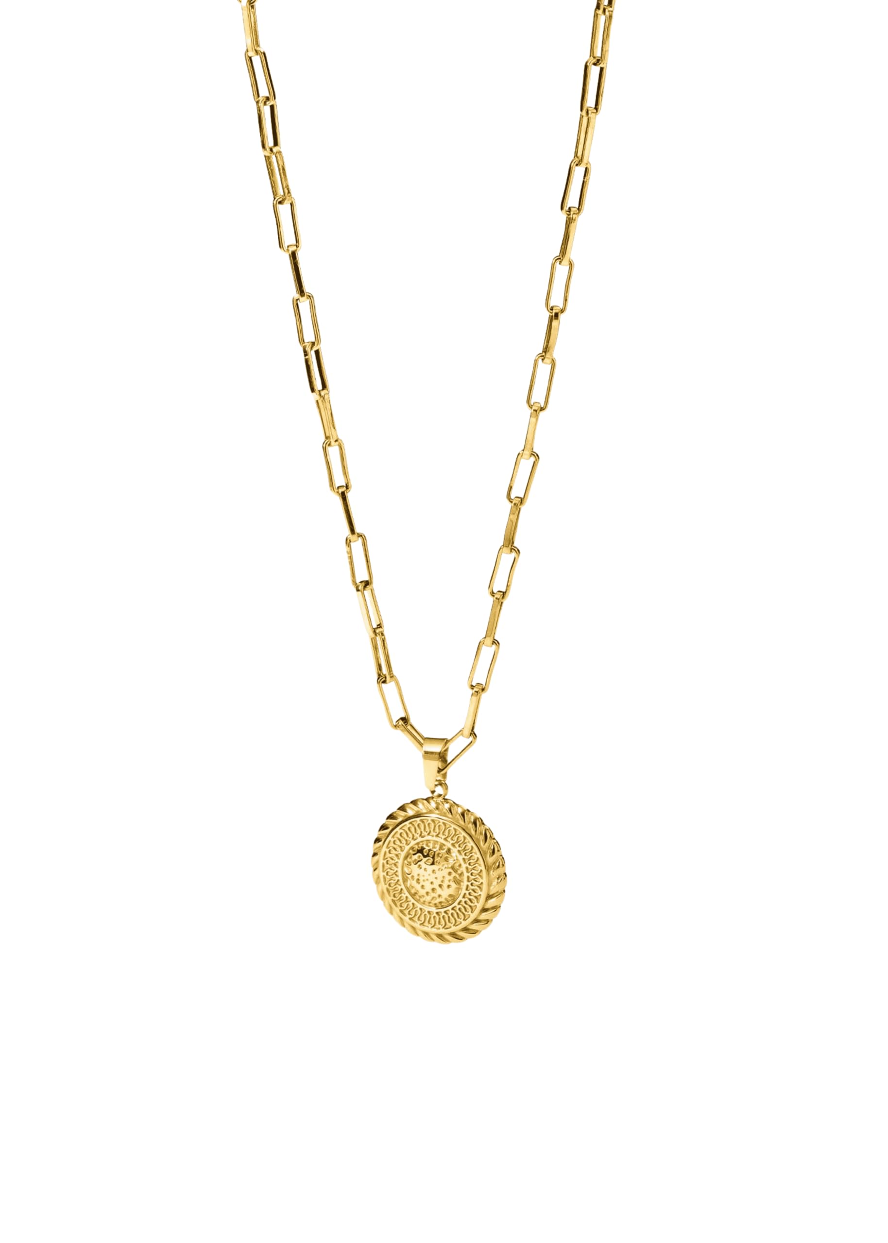 Purelei Nomad Coin Kette Herren – Markante Edelstahl-Halskette mit geprägtem Anhänger – 18K vergoldet oder Silber – Verstellbar (50/55 cm) – Statement-Schmuck für Männer