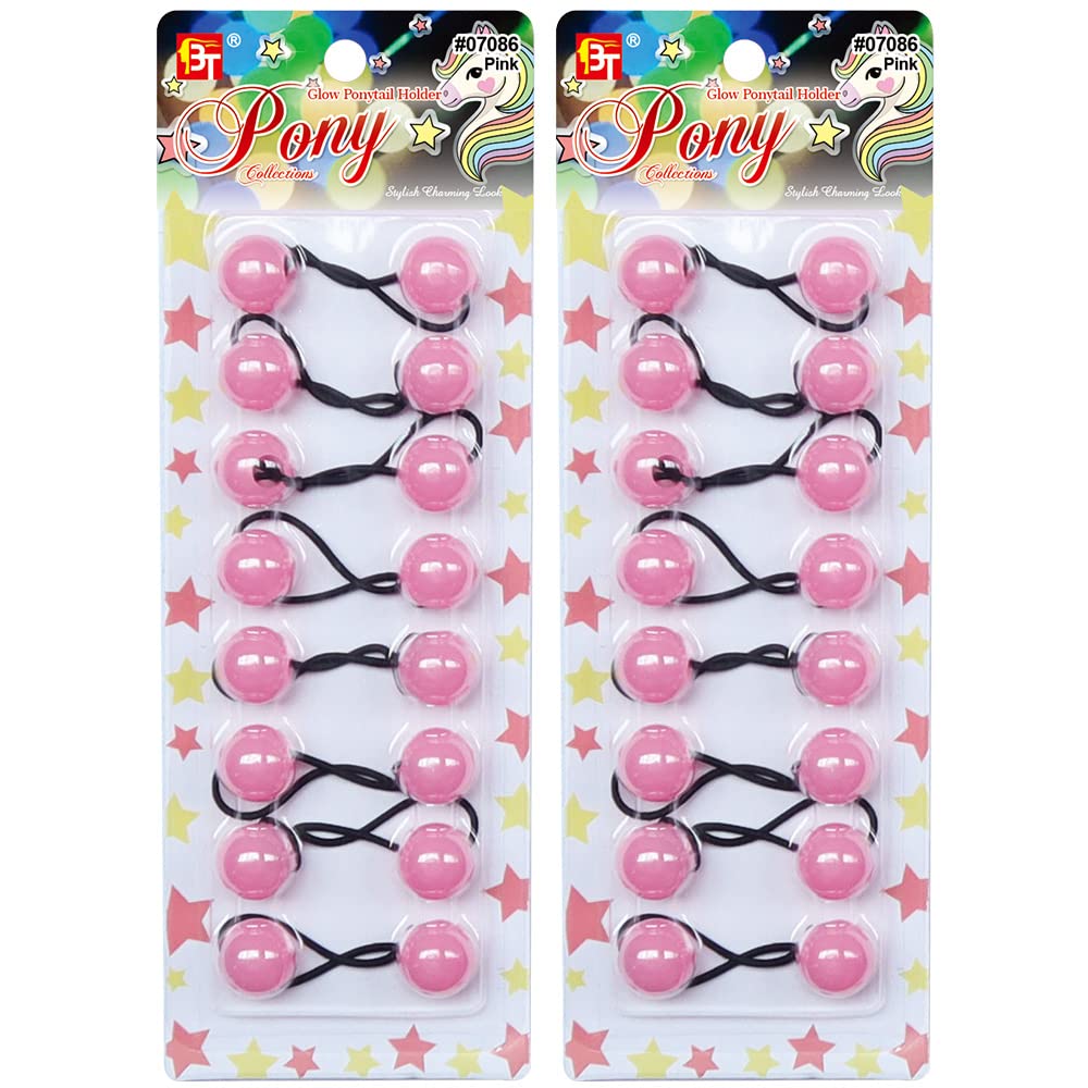 16 Pcs Hair Ties 20mm Ball Bubble Ponytail Holders Glow in the Dark Colorful Elastic Accessories (Pink)