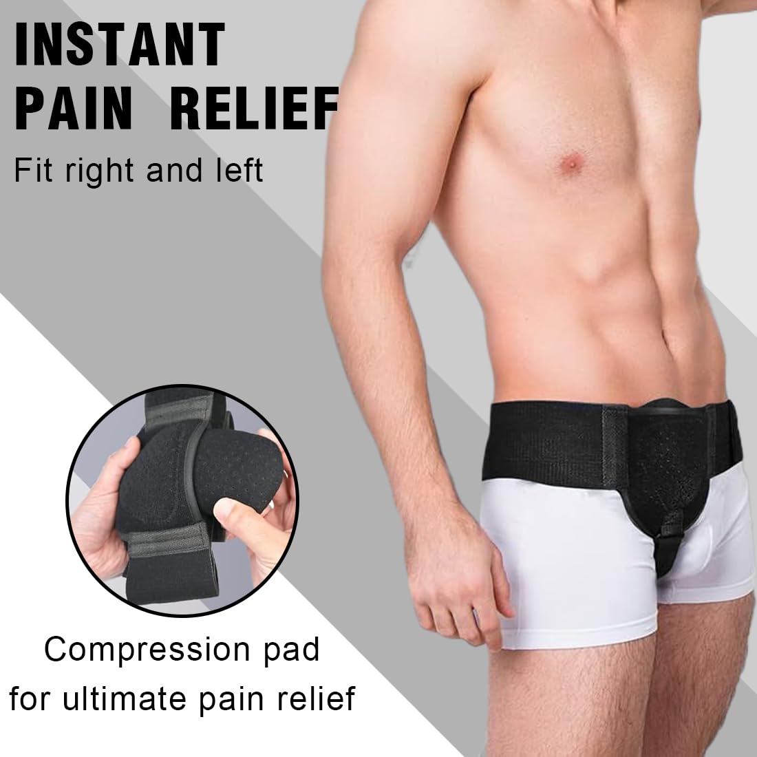 Ceinture herniaire pour homme et femme Ceinture herniaire réglable flexible Soutien herniaire Soulagement de la douleur avec coussinets de compression amovibles Hernie(Noir