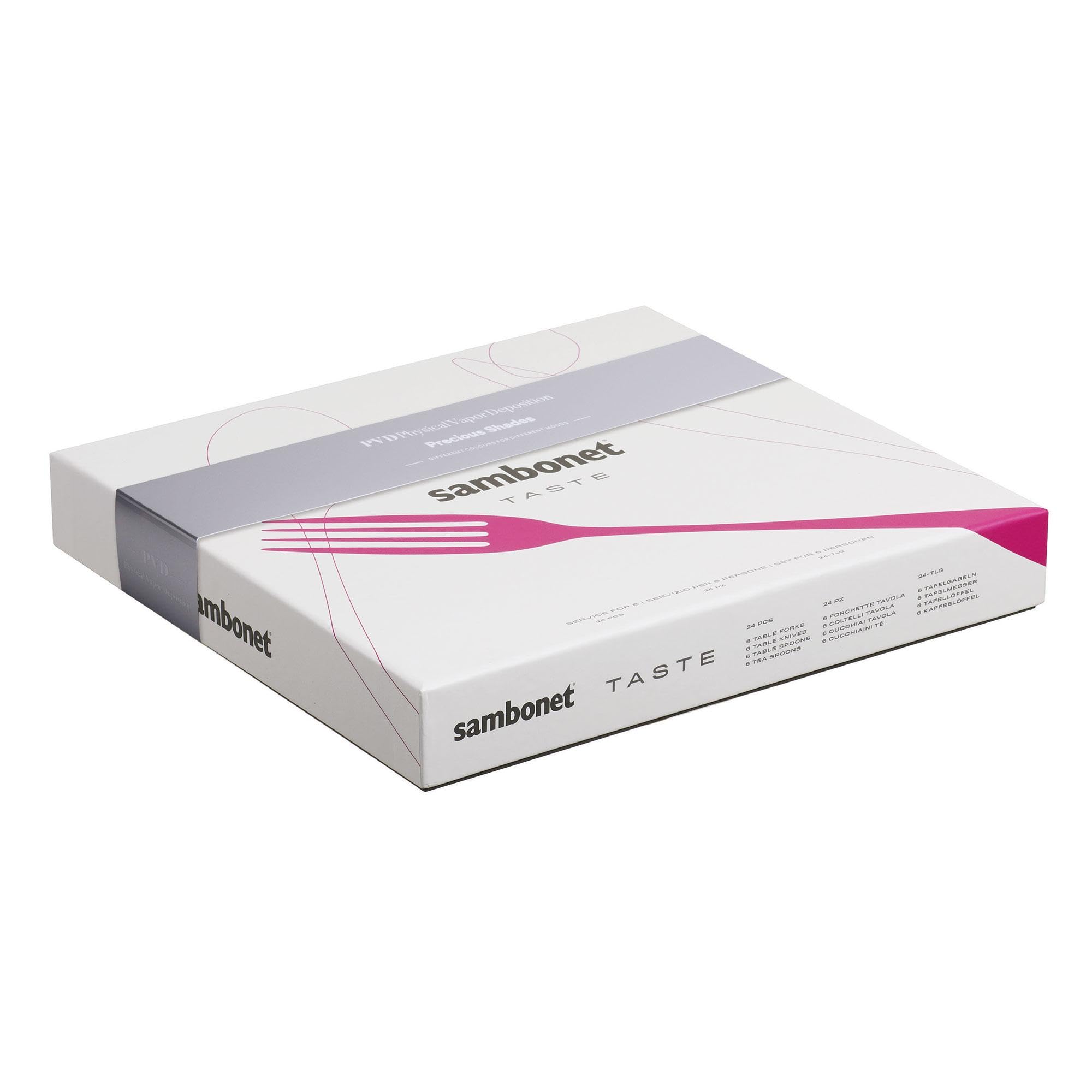 Sambonet - Taste Set di Posate da Tavola per 6 persone, 24 pezzi in Acciaio Inox finitura PVD : 6 forchette, 6 cucchiai, 6 coltelli, 6 cucchiaini da tè, Lavabili in lavastoviglie, Gold