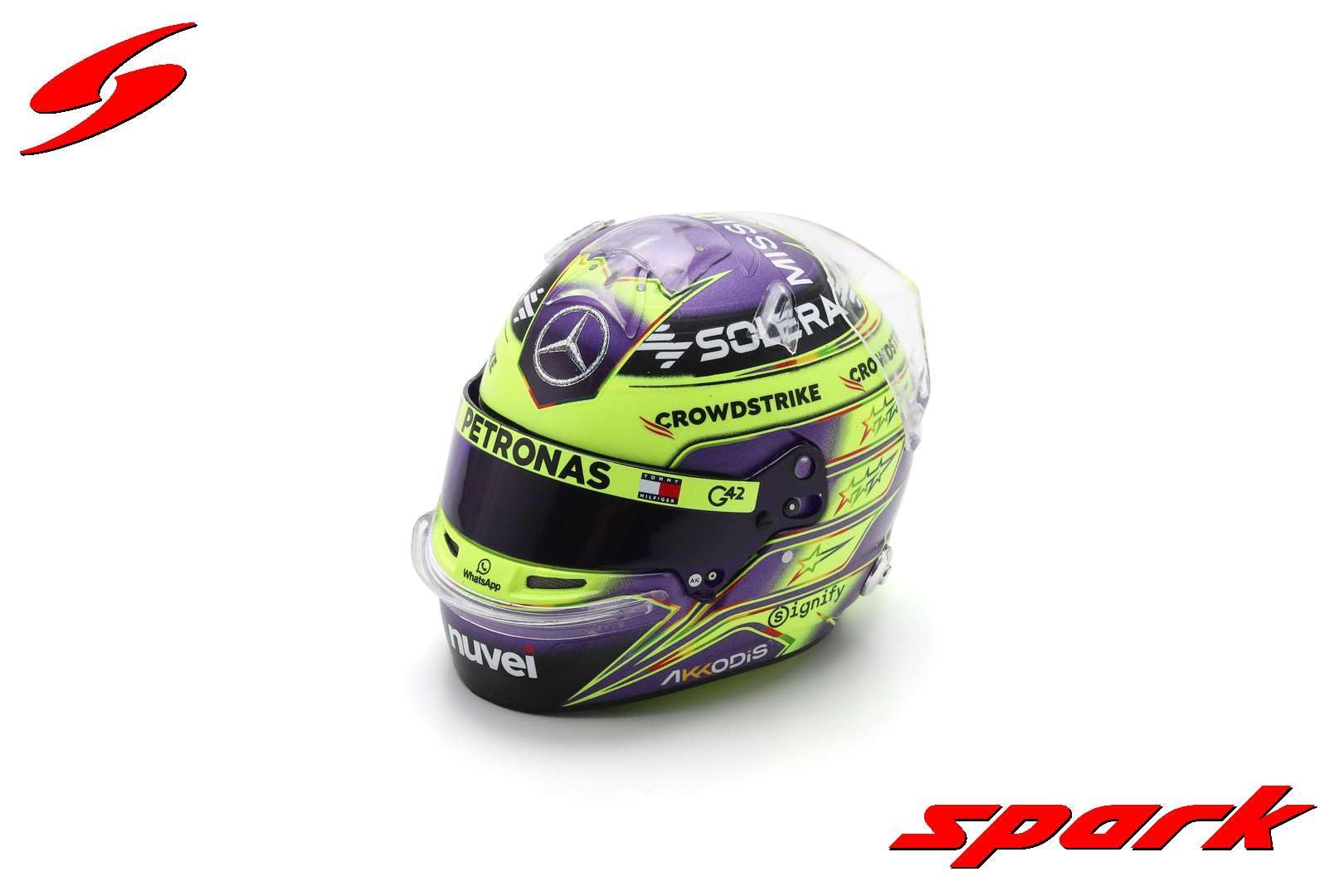 F1 Mini Casco Racing, Lewis Hamilton 2024 British GP Victory, scala 1:5 con vetrina, viola/verde