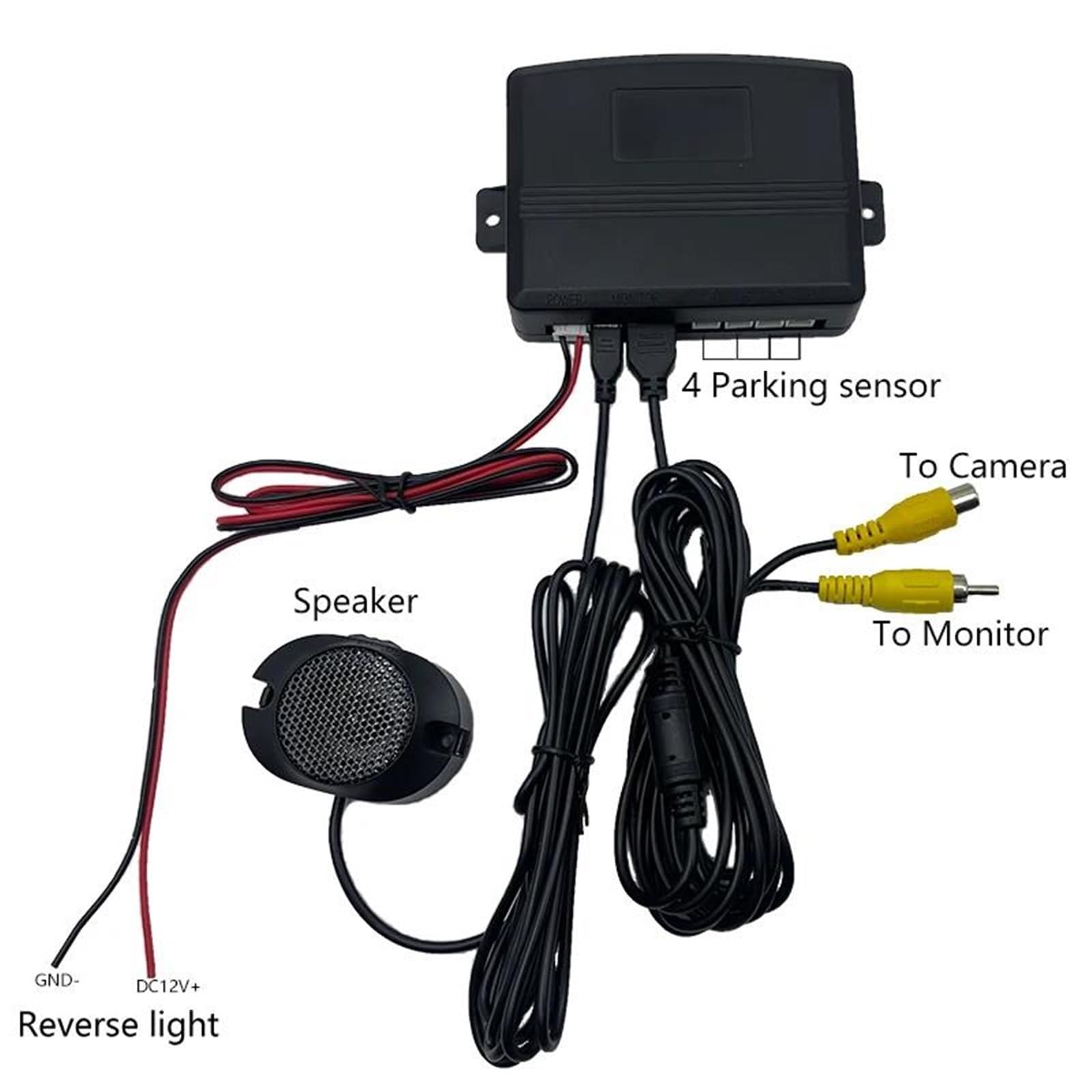 Sensor aparcamiento delantero trasero Sensor de aparcamiento con vídeo AHD/CVBS, Detector asistencia Radar respaldo inverso cámara Monitor, 22mm(Negro)