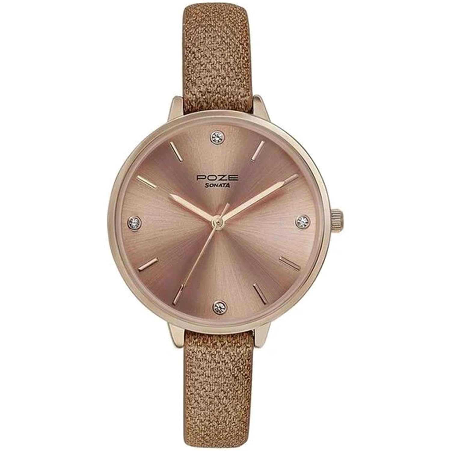 Sonata Poze Quartz Analog Rose Gold Dial Leather Strap Watch for Women