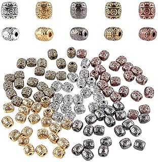 PandaHall 100pcs 5 Colors Tibetan Spacer Beads, 6mm Barrel Metal Spacer Beads Column Loose Connector Charm Beads for DIY Bracelet Necklace Jewellery Making