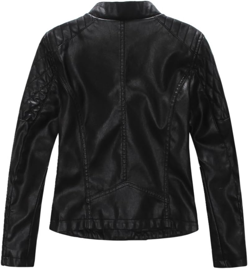 LJYH Girls Faux Leather Quilted Shoulder Motorcycle Jackets Kids Spring Moto Biker Coats - Image 3