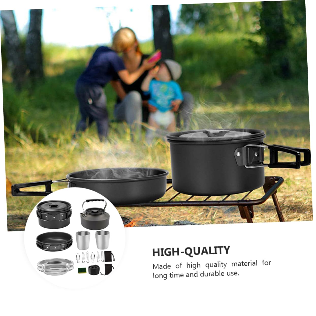 iplusmile Ensemble Cuisine Camping en Alliage D'aluminium Pliable et Pratique pour 2-3 Personnes pour Pique-niques et Randonnée Extérieur Noir
