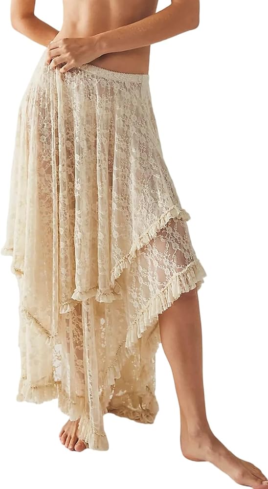 épine lace asymmetry frill skirt Cincine - Low Rise Plain Asymmetrical Ruched Ruffle Lace