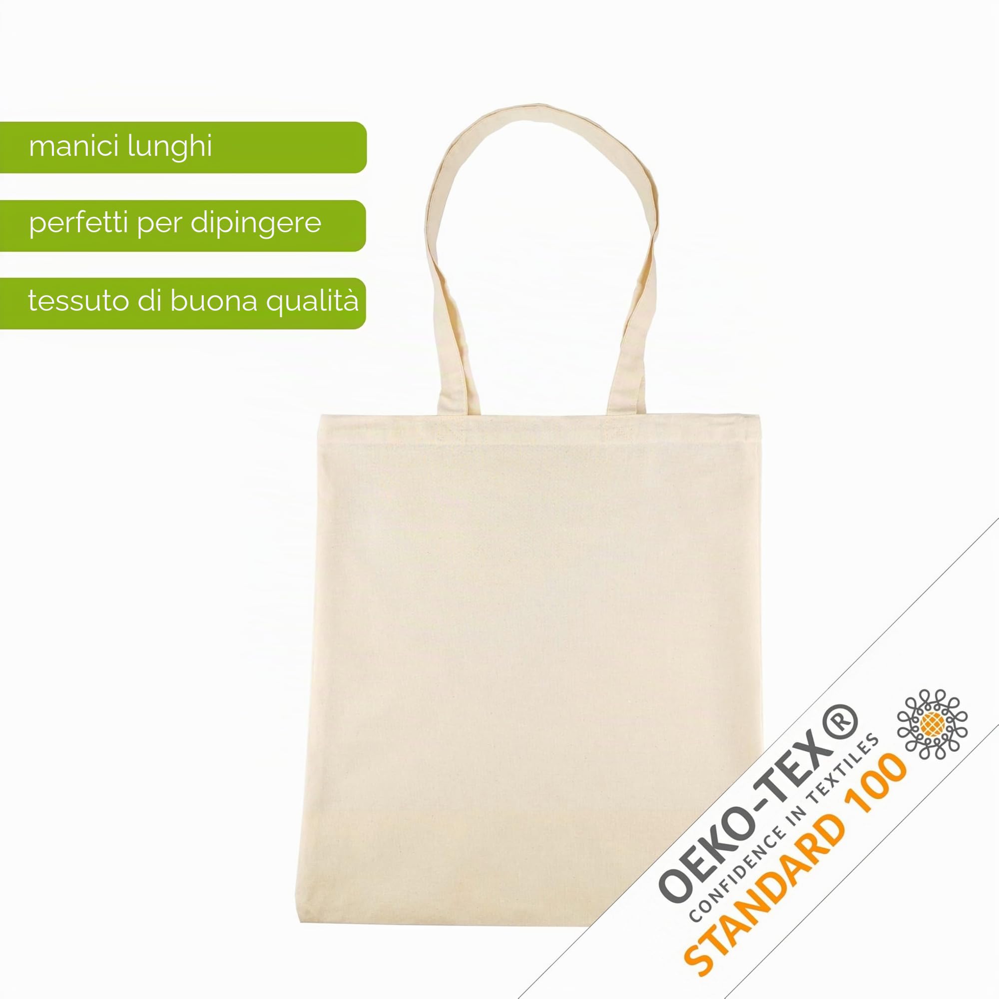 Borsa di Tela IDEA HOME 38x42cm Shopper Cotone Naturale Tote Bag con Manici Ökotex 100