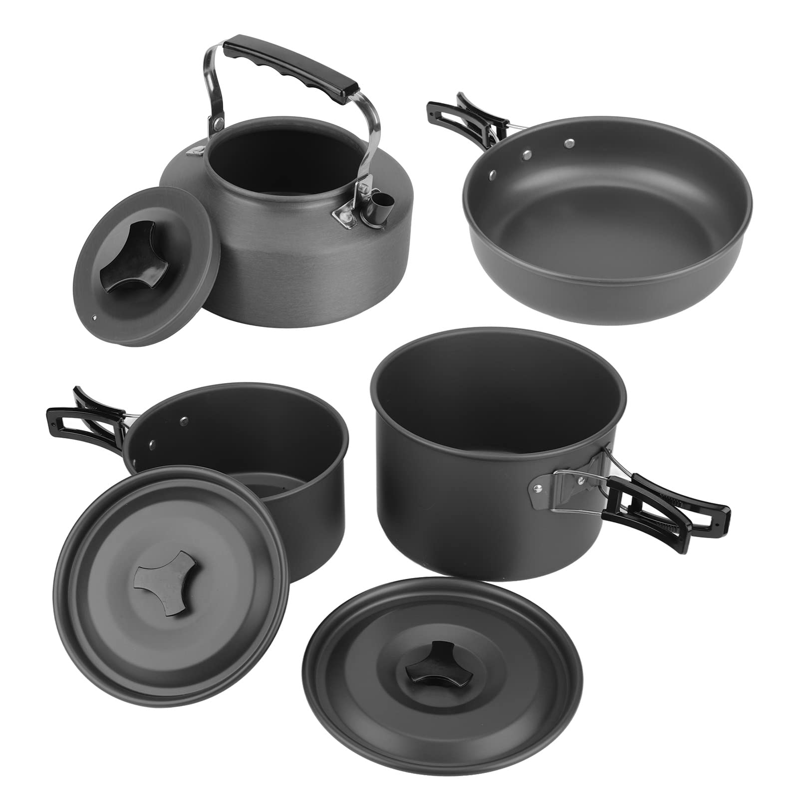 KUIDAMOS Przenośny Aluminiowy Zestaw naczyń Kempingowych, Odporny na Wysokie Temperatury, do Pieszych Wędrówek na świeżym Powietrzu, Wędrówek z Plecakiem, Zestaw Misek do Czajnika ze Stali Nierdzewnej