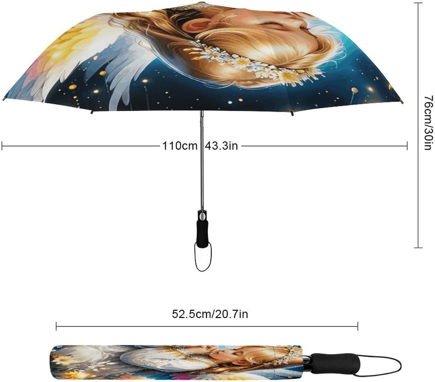Praying Little Angel Golf Umbrellas-2 Fold Automatic,Windproof Umbrella with Portable,Strong,Folding Umbrella for Women Men