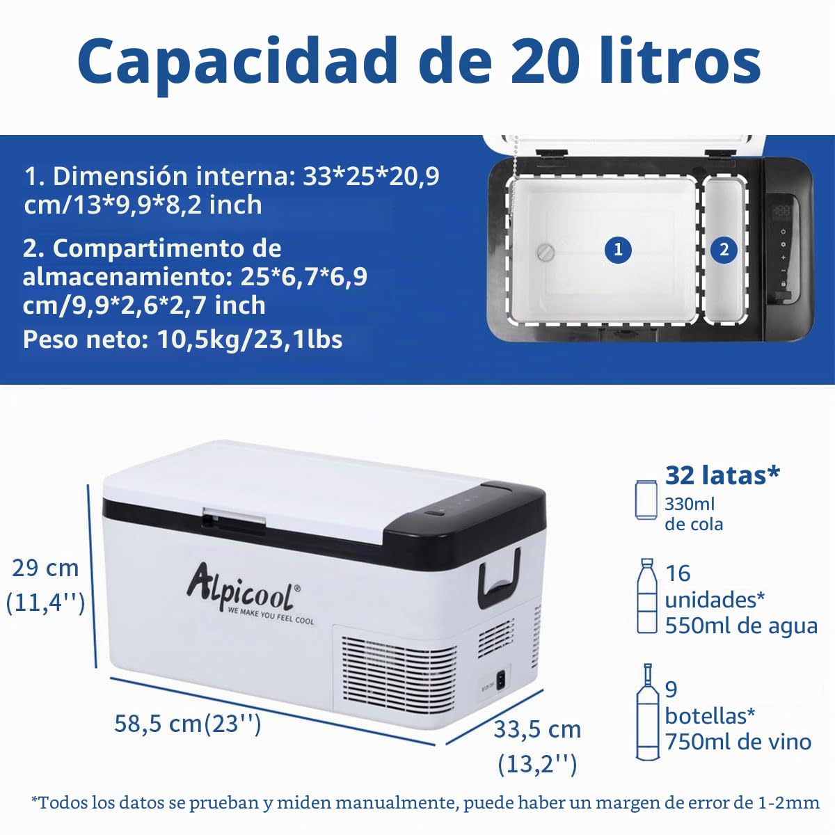 Alpicool K18 18 Litros Portátil Coche Frigoríficos Mini Nevera de Coche Eléctrica 12/24V CC Neveras Congelador de Viaje Automóvil Refrigerador para Camping, Viajes, Picnic