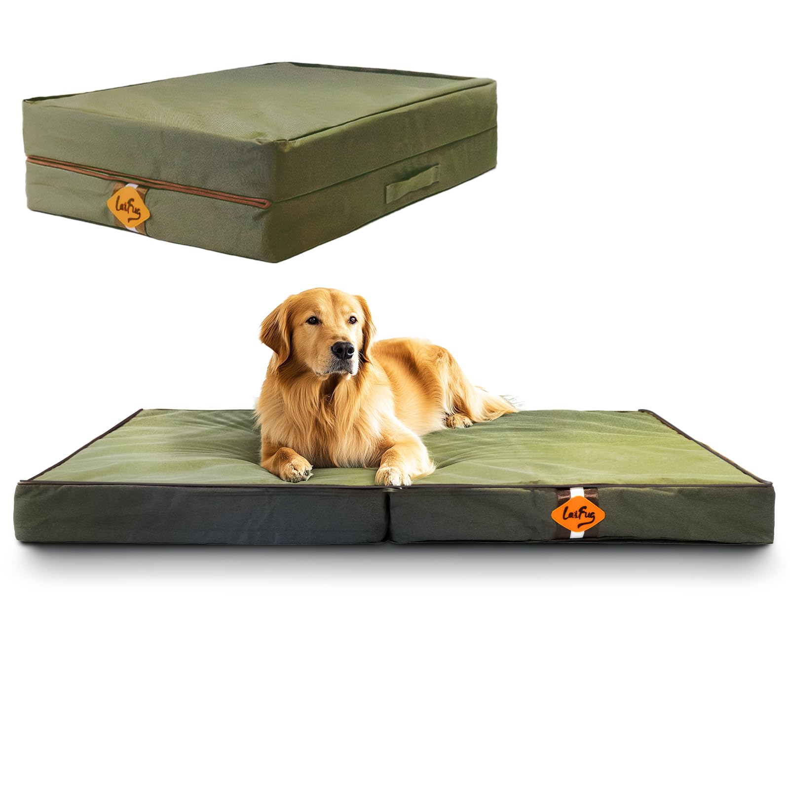 Laifug Foldable Waterproof Dog Bed for Large Dogs - Outdoor Orthopedic Dog Bed with Washable Removable Cover Pet