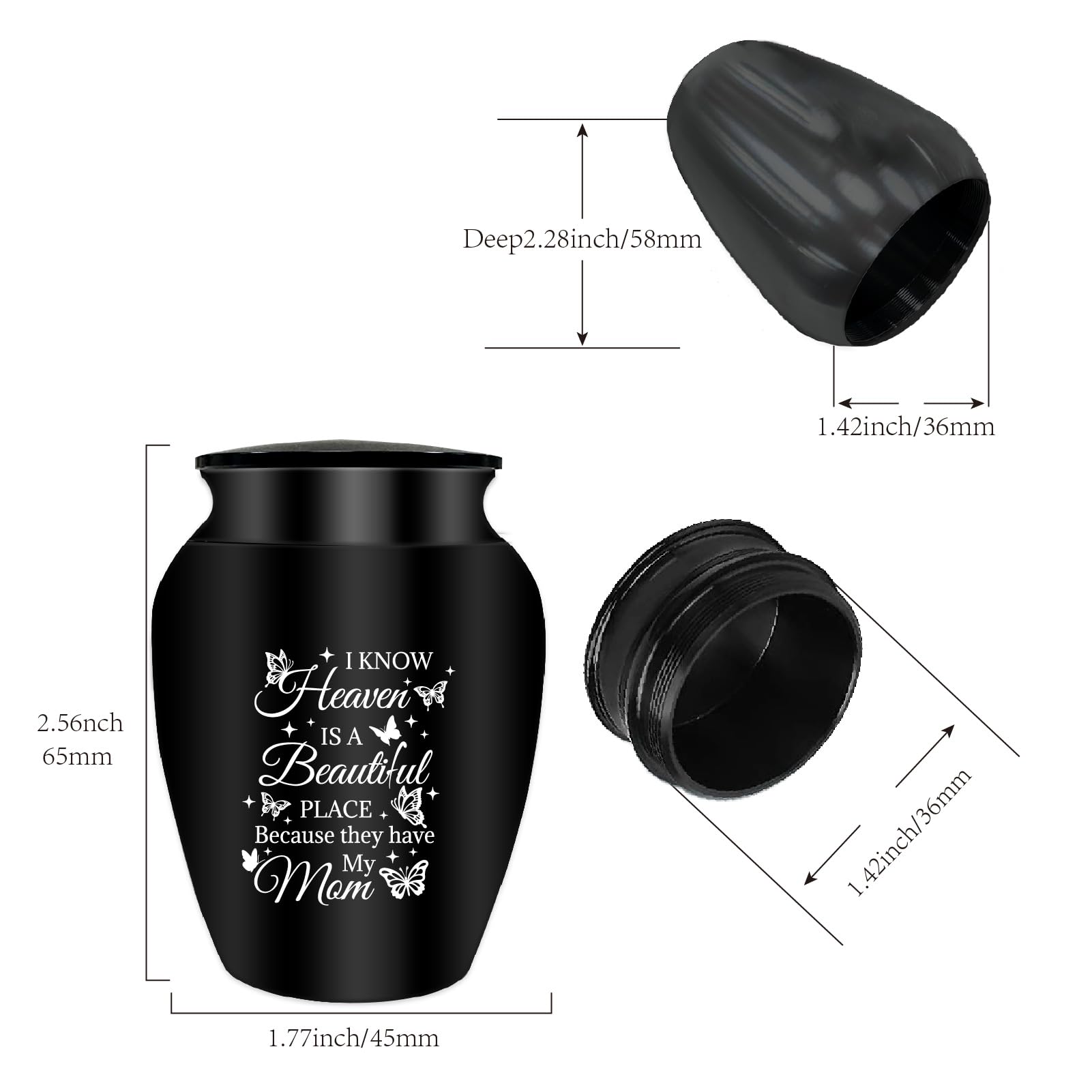 CREATCABIN Mini Urn for Ashes Small Keepsake Urn for Human Ashes Aluminum Ashes Holder Funeral Cremation Engraved Word with Velvet Bag Memorial Gift for Mom Dad Family Friends 2.6x1.8 Inch Black - Image 2