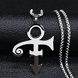 PERSUB RIP Memorial Symbol Love Logo Steampunk Stainless Steel Necklace Women The Minimalism Artist Love Symbol Prince Necklace Jewelry (Metal Color: 50cm BOX SR)