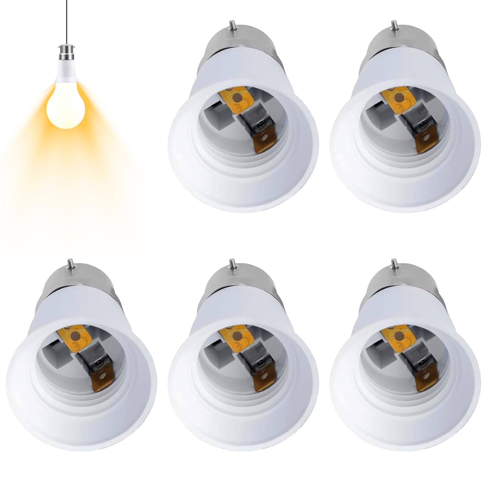 Pddenality 5 Pcs B22 to E27 Adapter, Bayonet to Screw Bulb Adaptor, Suitable for LED Incandescent and CFL Bulbs
