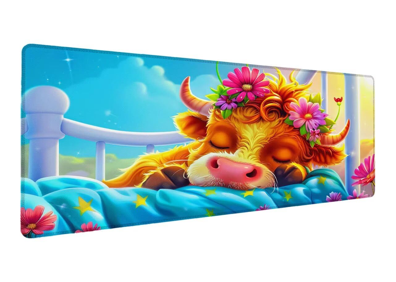 Alfombrilla Ratón, Alfombrilla Gaming Buey XXL 1200x600x3mm, Extendida Base de Antideslizante Caucho Mouse Pad Flor, Protector Escritorio con Bordes Cosidos, Mejora la precisión y la Velocidad T-9