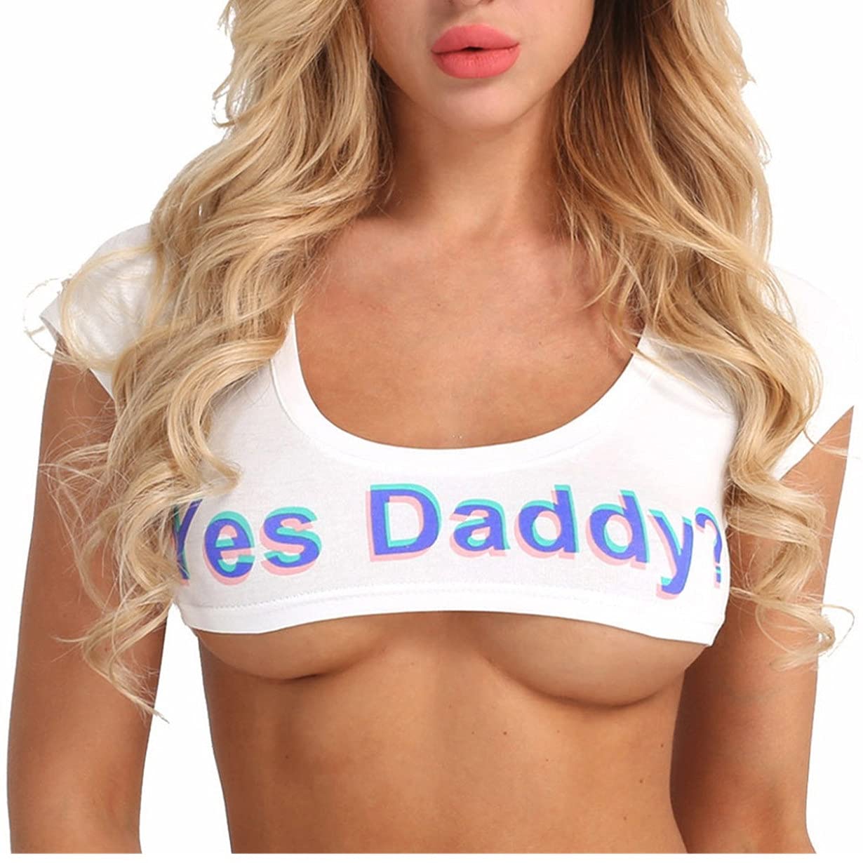 ACSUSS Womens Naughty Schoolgirl Lingerie Set Yes Daddy Letter Printed Tops Mini Plaid Pleated Skirt: White&black