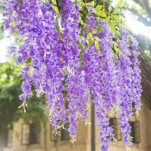 Gpark 12 Pack /45 Inch /3.7Ft Wisteria Artificial Flower Bushy Silk Vine Ratta Hanging Garland Hanging For Wedding Party Garden Outdoor Greenery Office Wall Decoration Purple #TOP3