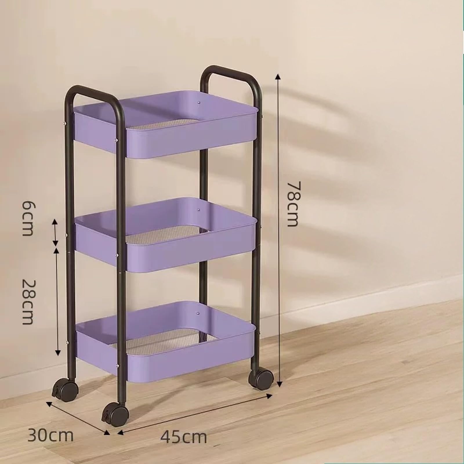 Carro rodante utilitario Carro de Almacenamiento Junto a la Cama con Ruedas, Estante Organizador refrigerios móvil 3 Niveles