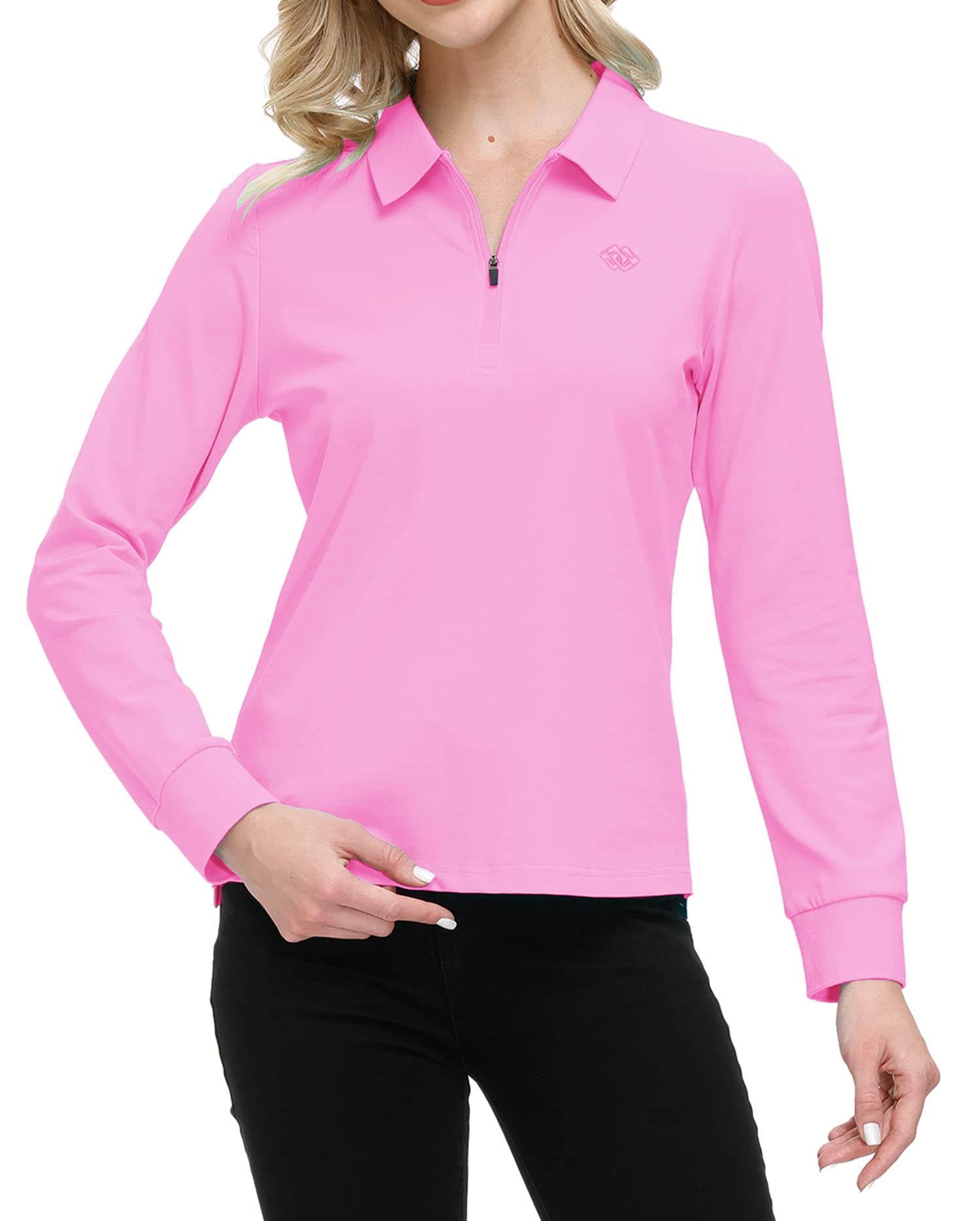 MoFiz Polo Mujer Zip Camiseta Manga Larga Invierno Algodón Trabajo Golf Tops