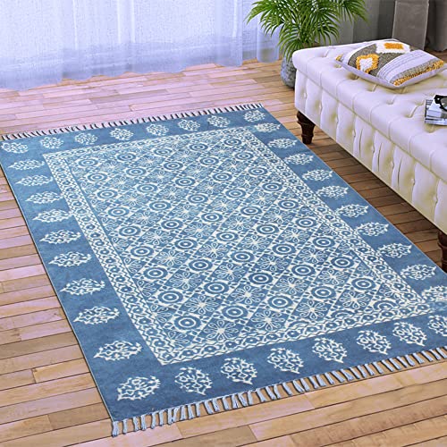 Tapis de salle de bain bohème 180x270 cm en coton tissé main avec pompons - 3