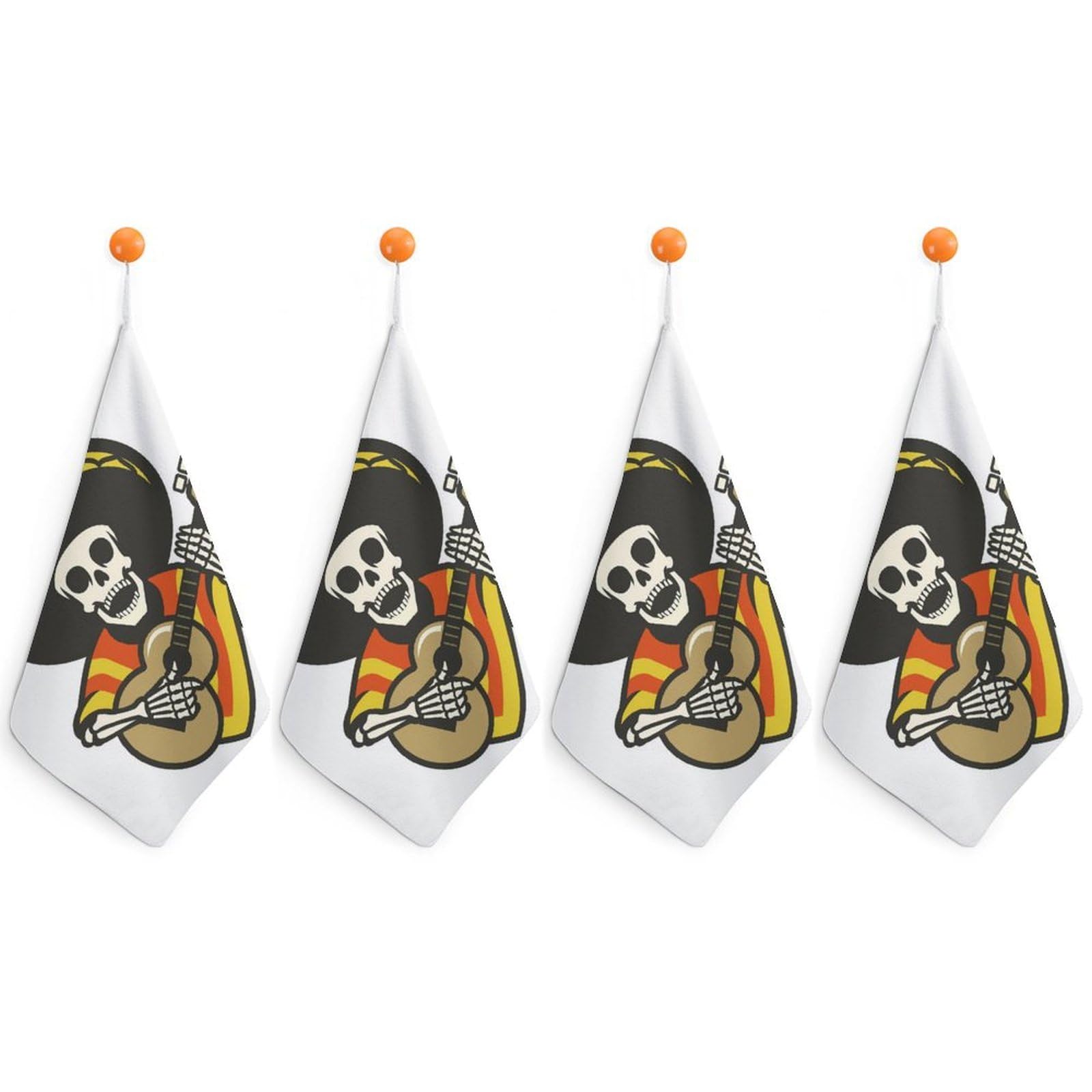 LEDFCVSU 4 Piece Hanging Hand Towels, Mexican Guitar Skull Small Dry Hand Towel for Kitchen Bathroom