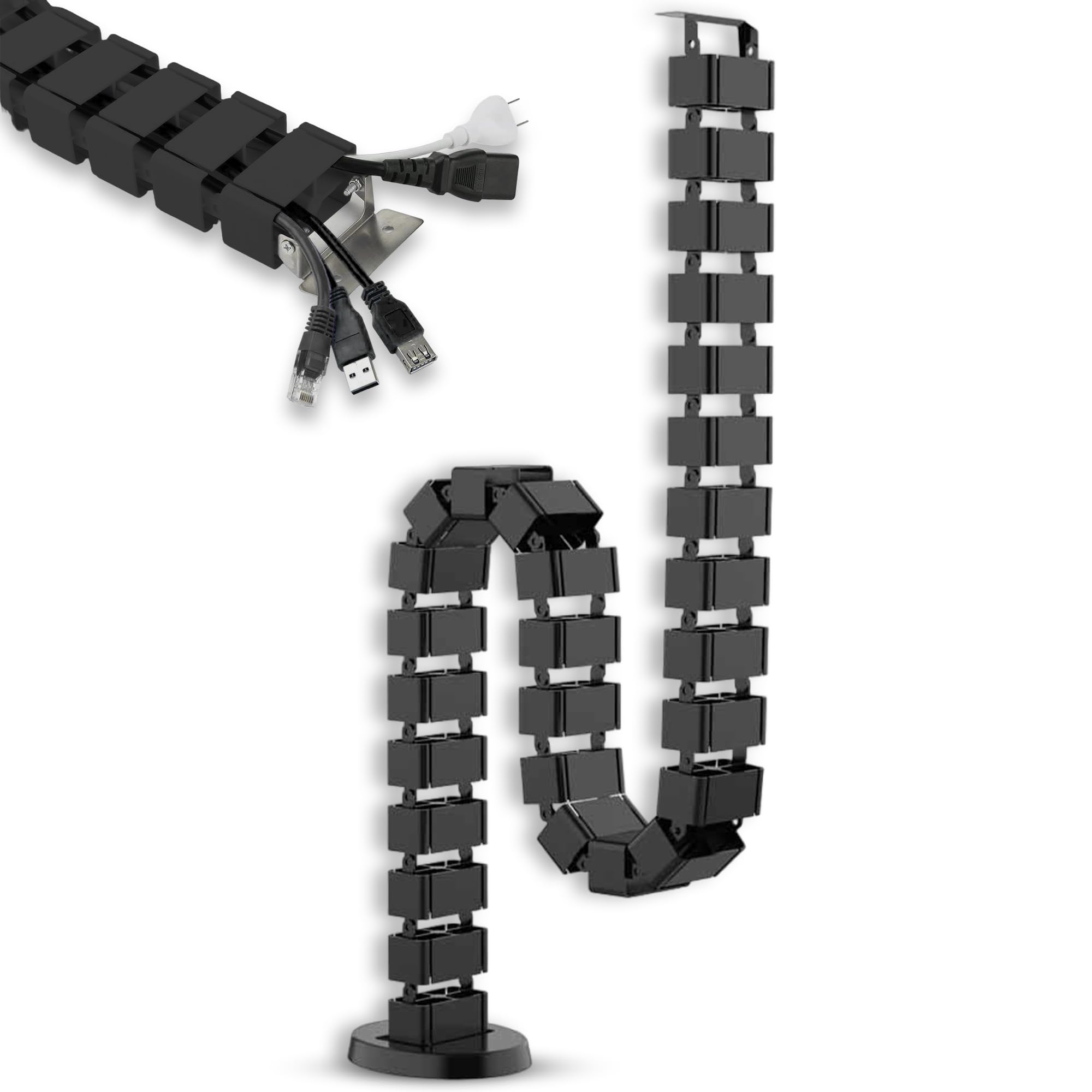 Tablakala Organizador Cables Escritorio - Organizador de Cables, de Largo 120cm, para Ocultar Cables de Escritorio - Cable Management para Standing Desk (Black)