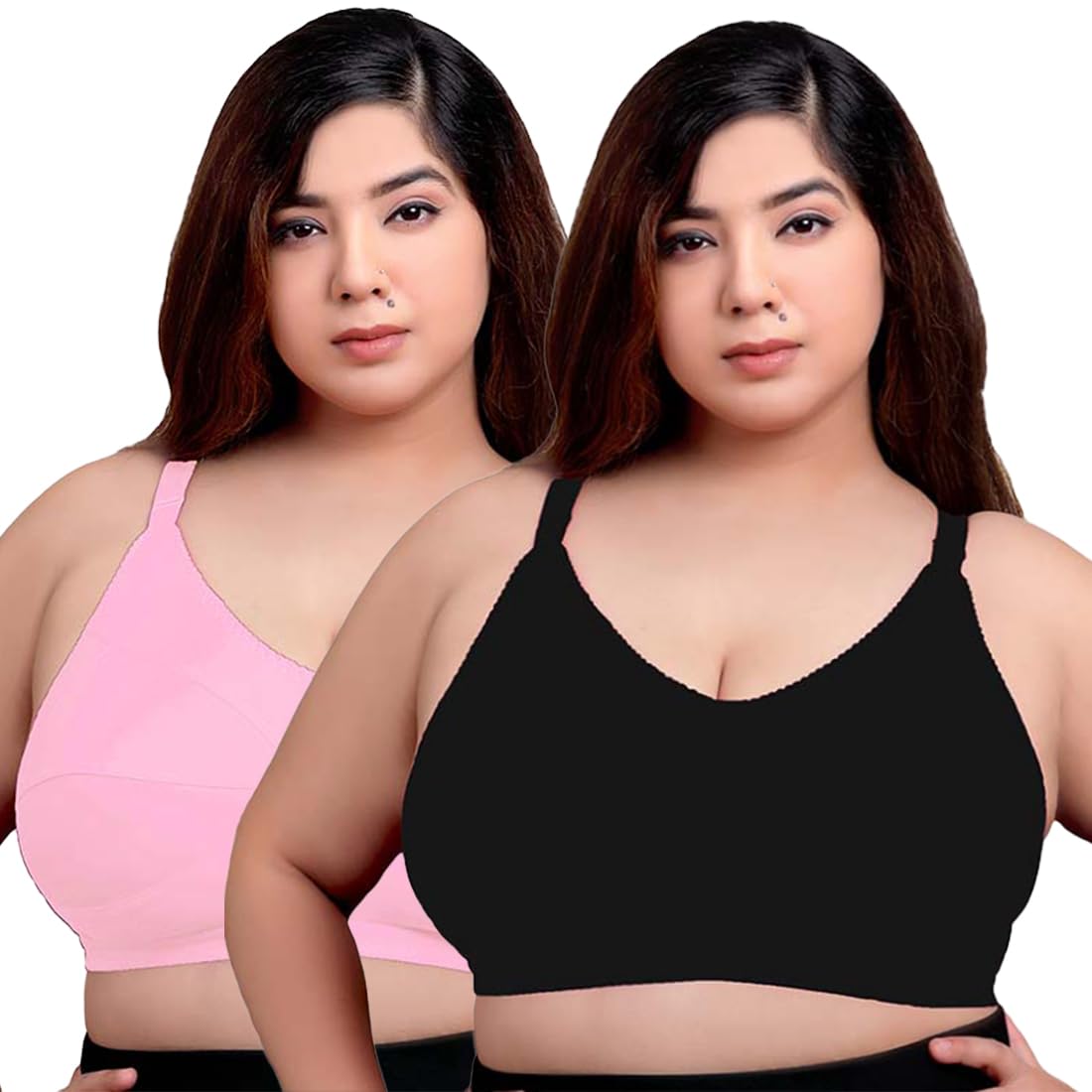 Multicolor Cotton Blend Seamed Non Padded Full Coverage Non-Wired Women 414 Pack of 2 Minimizer Bra Combo-image-46