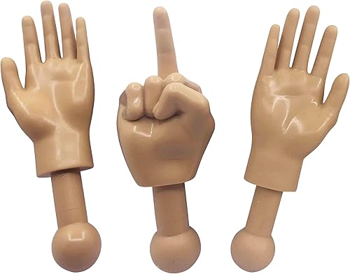 Tiny Hands - Juguetes novedosos de 4.5 pulgadas | Bronceado izquierdo y derecho + mano del dedo medio | Marionetas de plástico con palos de sujeción