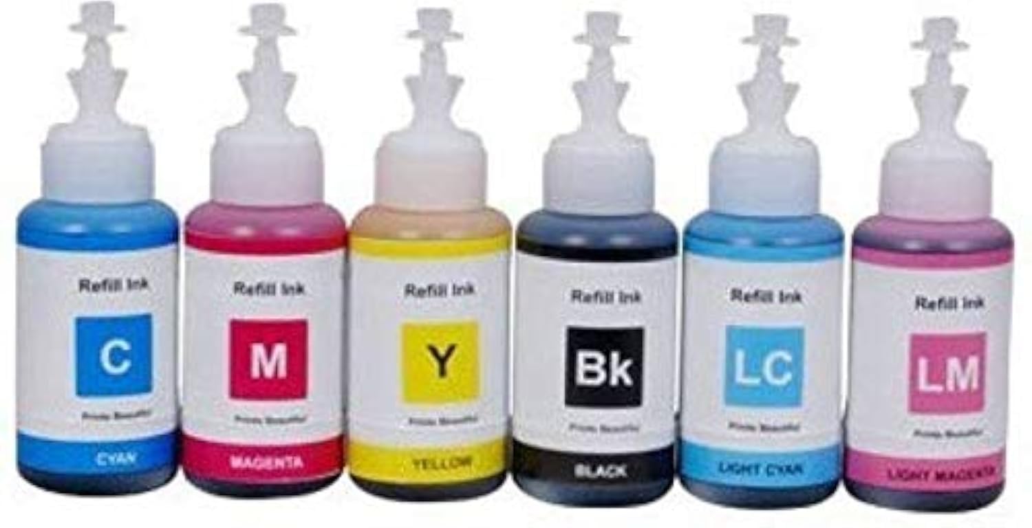 Refill Ink for Epson L805 Ink Tank Printer - 6 Colors - 70 ML Each Bottle (Black, Cyan, Magenta, Yellow, Light Cyan, Light Magenta) - Standard (INKSETCYMB51)