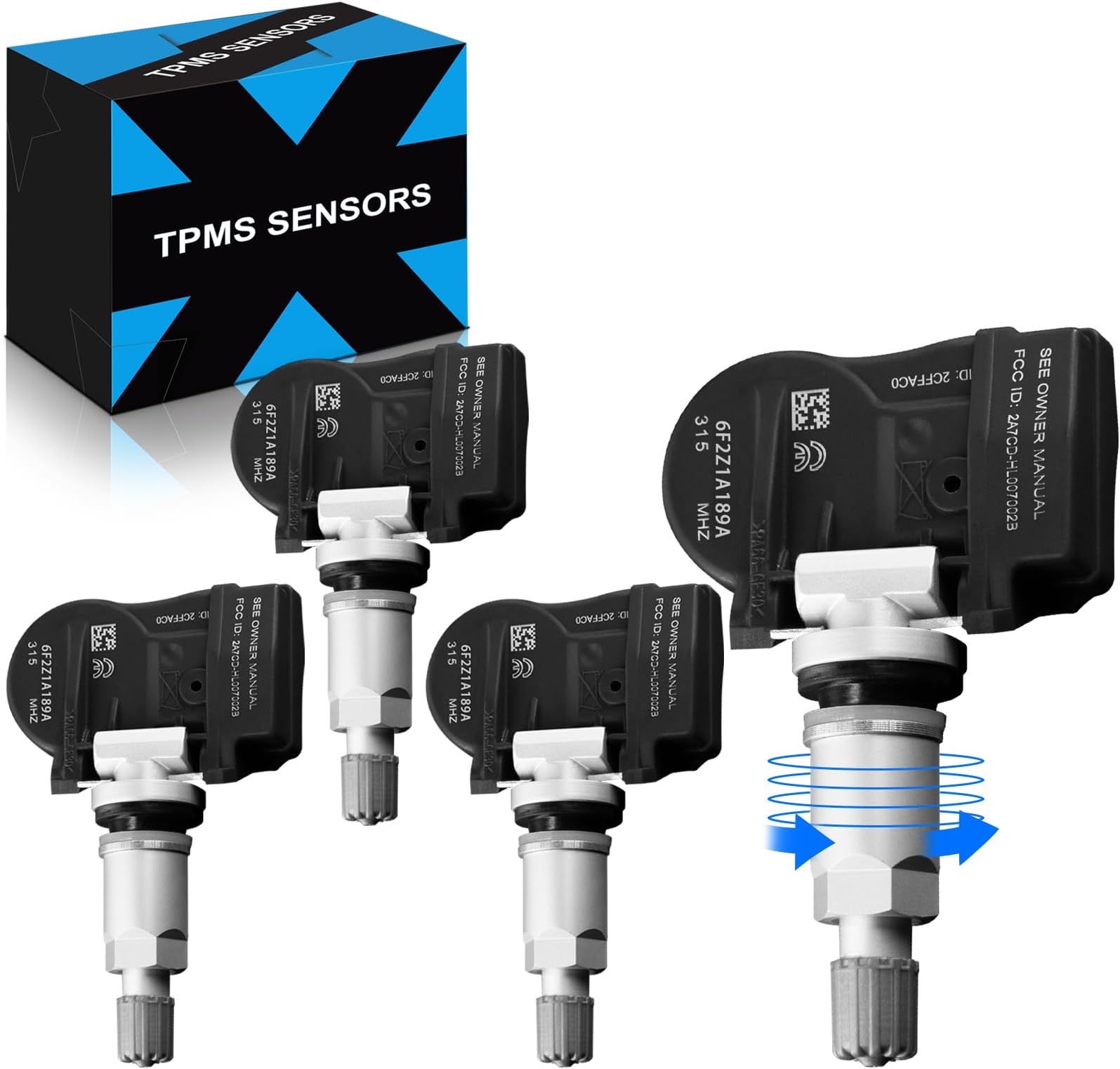 Pre-Programed Tire Pressure Sensor for:-Ford Explorer 2006 2007 2008 2009 2010 F150 2007 2008 Edge Escape Fusion for:-Mustang for:-Lincoln MKZ Navigator Mark LT TPMS 6F2Z-1A189-A 315MHz (4)