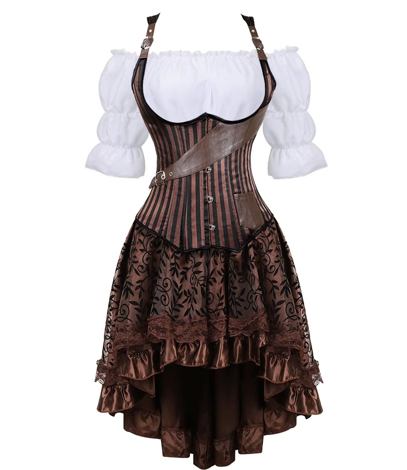 jutrisujo steampunk unterbrust leder corsage Braun korsett Kleid Corsagenkleid piraten rock burlesque halloween