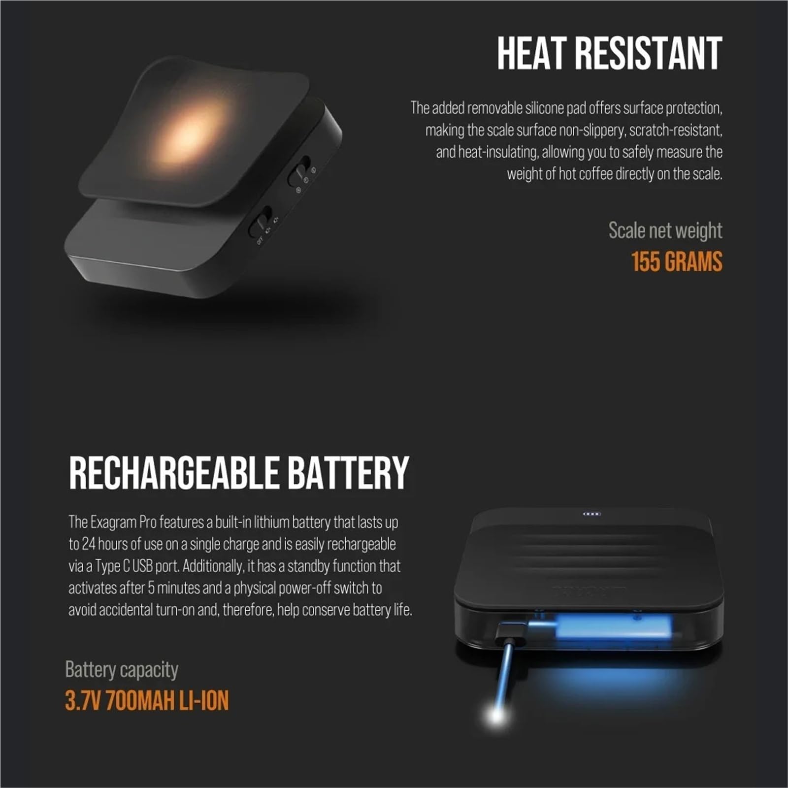 Balance à café Balance à café avec minuterie, graduation précise de 0,1 g, poche portable avec coussinet en silicone