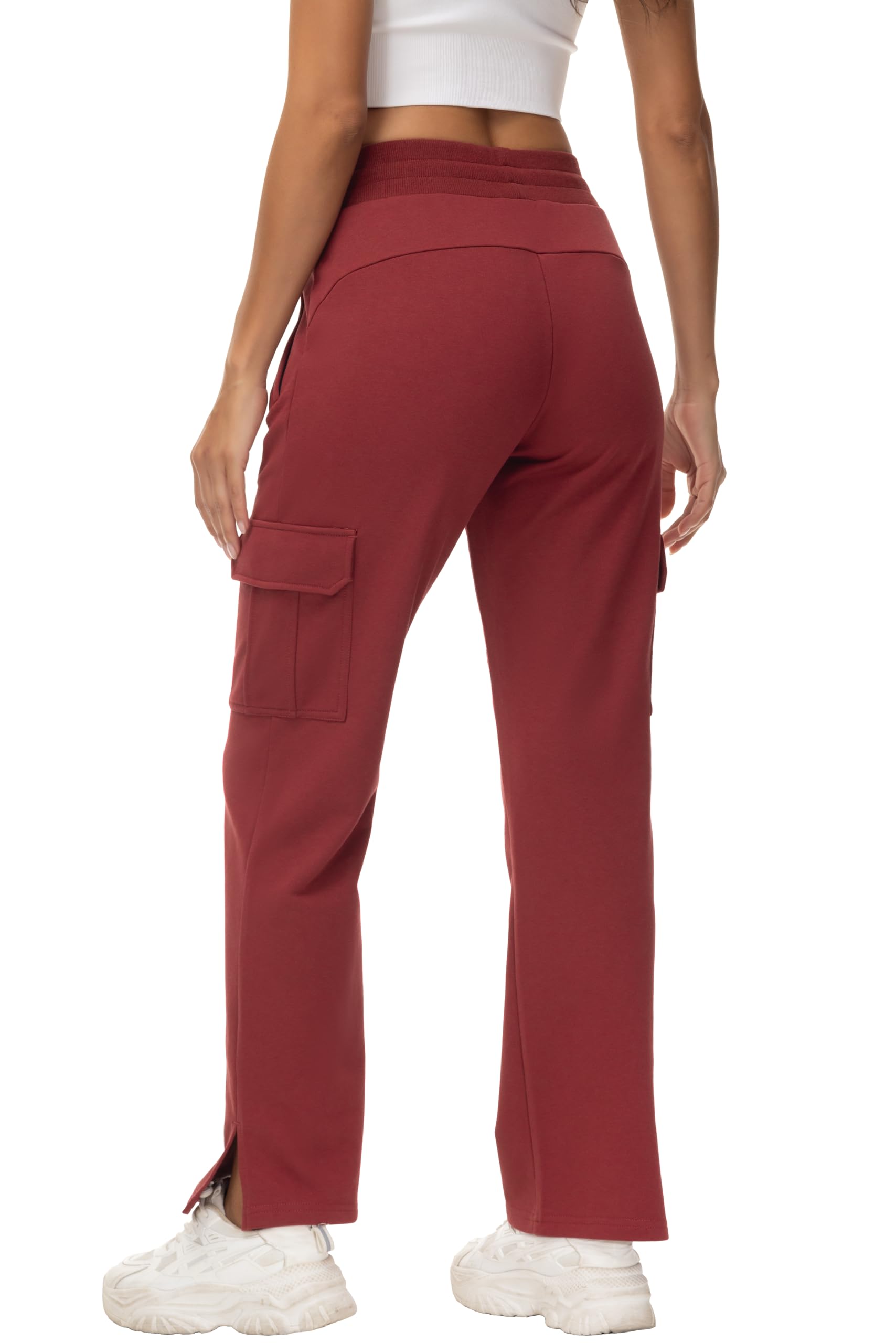 Rdruko Women's Cargo Sweatpants Straight Leg High Waisted Athletic Pants Zipper Pockets Trendy Wide Leg Bottom