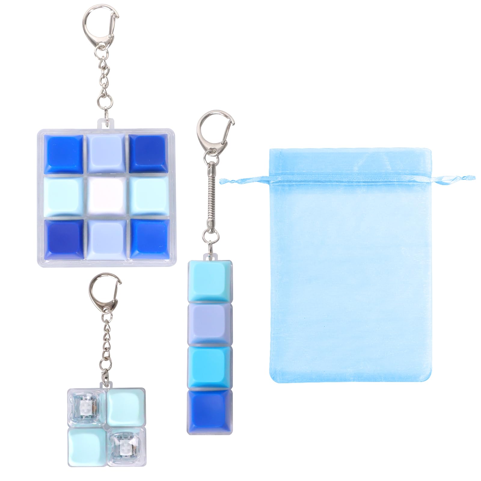 GOZINA Keyboard Fidget Toy 3 Pack, Clicker Fidget Toy Keychain with Clicky Mechanical Switches, Portable Stress Relief Fidgets for Adults Office Desk (Blue) — image 1