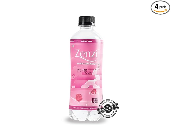 Zenzi Sparkling Water - Lychee Rose | Pack of 4 (350ml Each) | 100% Natural Flavour | Zero Sugar & Zero Calories