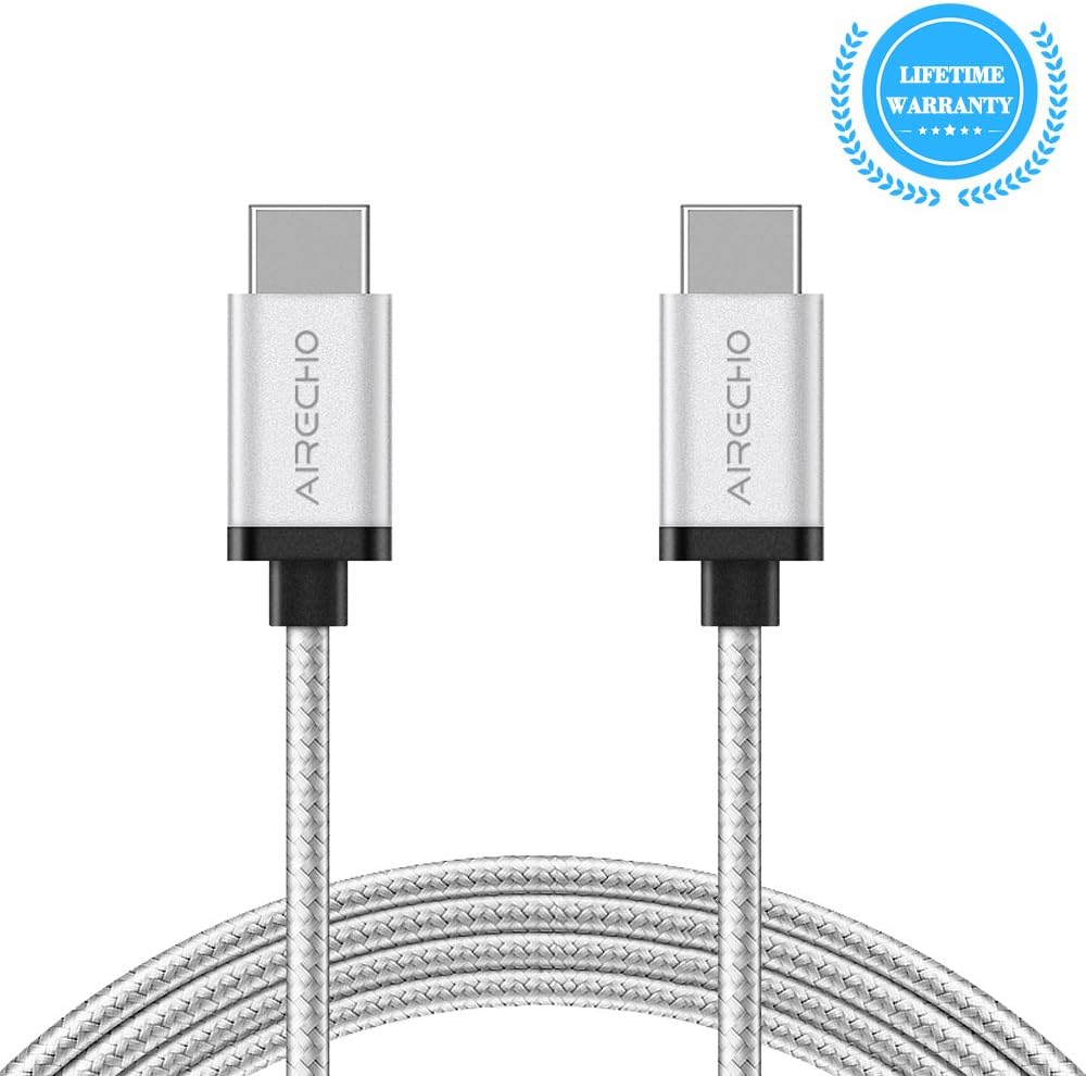 Airecho USB 3.0 Type C to A Cable Nylon Braided Hi-speed Charging Sync Cable for New Macbook Pro, One Plus 2/3, Nokia N1, Nexus 6P/5X, Huawei p9, Samsung s8, Google ChromeBook Pixel and more (3.3FT/1M, CC Silver)