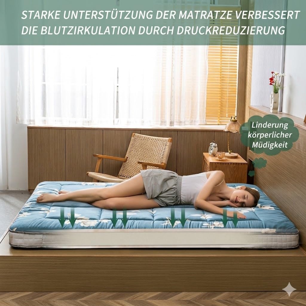 MAXYOYO Futon Matratze - gepolsterte japanische Bodenmatratze Gesteppte Klappbett Baumwolle Topper - atmungsaktive Boden Bett Tatami Matte Bodenliege Gästebett (Magnolie, 90 x 190 cm)