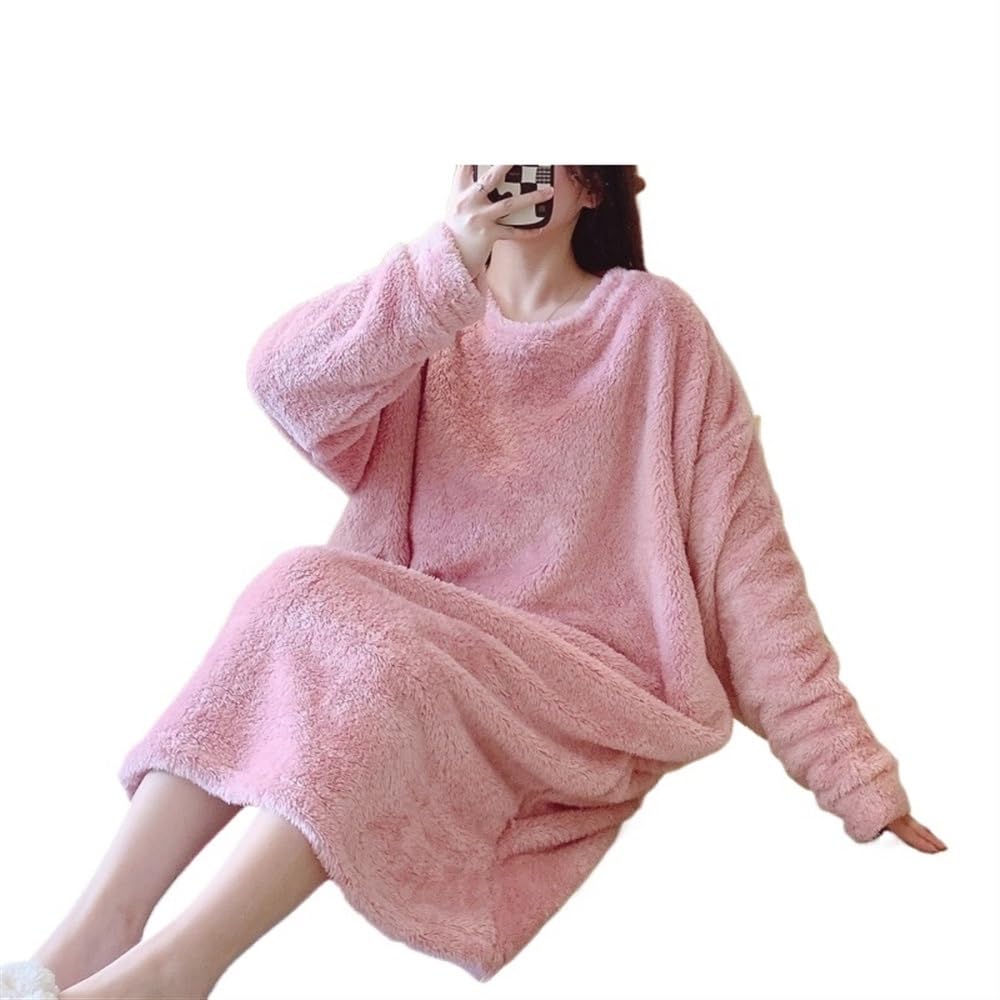 Camisones De Mujer Invierno Camisones de Franela Gruesos y cálidos de Manga Larga de Talla Grande for Mujer, Ropa de Dormir Holgada, Vestido de Noche, camisón de Invierno(A,XXL)